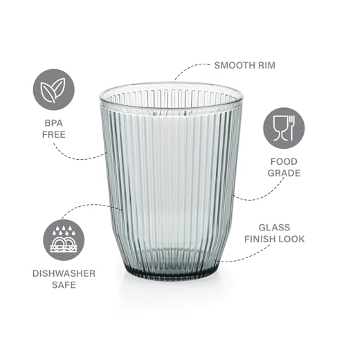 Image of Nayasa Crystal Plastic Glass Set of 6 | 325 ML | Unbreakable Drinking Glasses | Grey