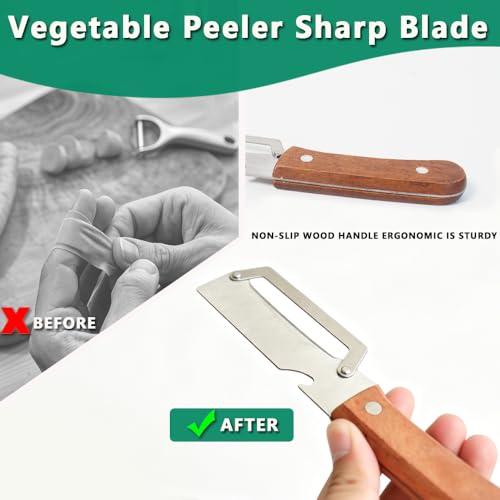 Image of Multi Functional Vegetable Peeler for Kitchen，1 Pack | Wooden handle with built-in bottle opener, sharp stainless steel blade for fruit, kiwi, potato and pumpkin