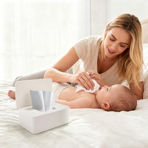 Feuchttücher Box mit Deckel, Feuchttücher Box Baby Feuchttücher Spender, Wasserdichte und Versiegelte Aufbewahrungsbox Feuchttuchspender für Badezimmer, Küche, Weiß