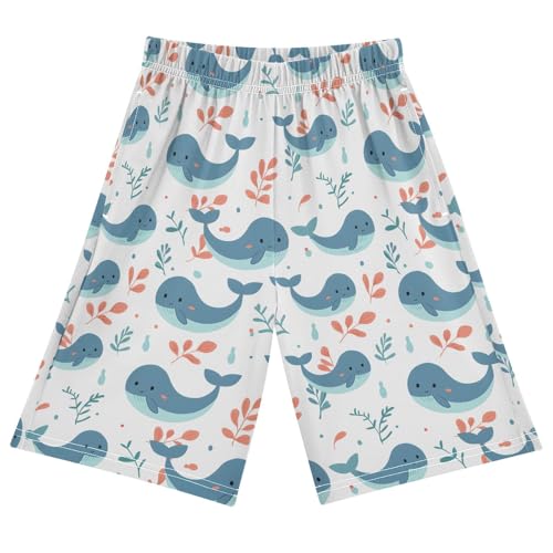 Whale Pattern Pajama Pants Short Sleep Pants Pajama Bottoms Elastic Waist with Pockets 6-14 Years