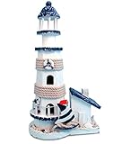 COTA Global Ocean Blue Lighthouse Decor - Handmade and Crafted Wooden Lighthouse Decoration with Sailboat Figure, Nautical Themed Home Decor – 13.5 Inch
