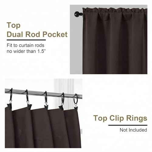 Image of Chocolate Blackout Curtains for Bedroom 63 Inch Length 2 Panels, Protect Privacy Thermal Insulated Solid Curtains for Living Room, Rod Pocket Window Treatment Blackout Drapes, 2x40Wx63L