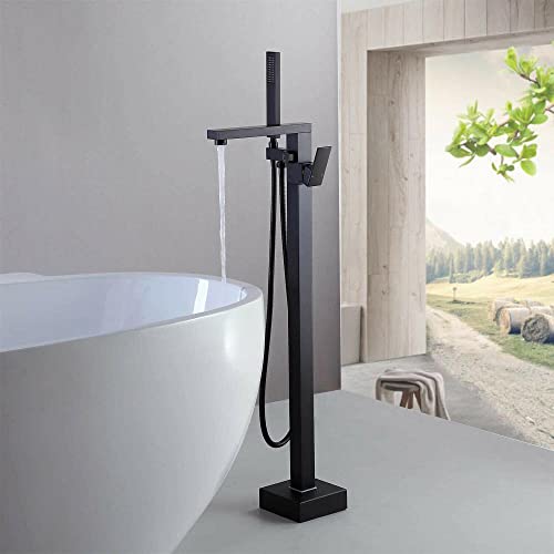 Robinet de baignoire autoportant à poignée unique avec inverseur et colonne de sol noire