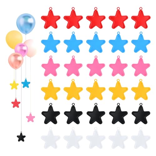30 Pcs Balloon Weights, Colorful Plastic Weights, Star-Shaped, Plastic, Reusable, for Helium Balloons, Birthday, Parties, Celebrations Decoration, Large, Red, Yellow, Blue, Pink, White, Black