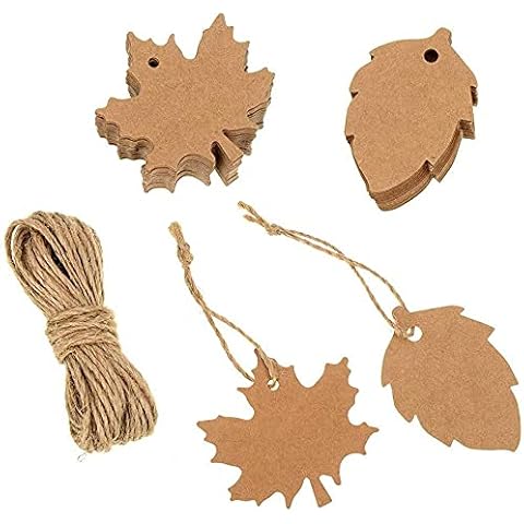 100 Pieces Maple Leaf Tags, Price Tag Tags, Brown Kraft Paper Gift Tags, Blank Tags, Paper Gift Tags, for Christmas and Holiday Wedding Parties Arts and Crafts Cover