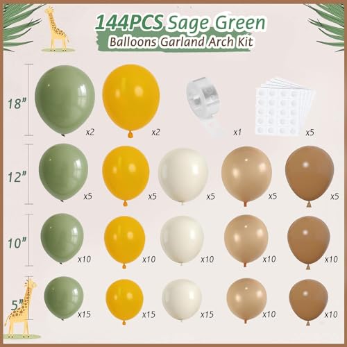 Image of Blocesa Sage Green Brown Yellow Balloon Arch Kit, Latex, Party Decor.