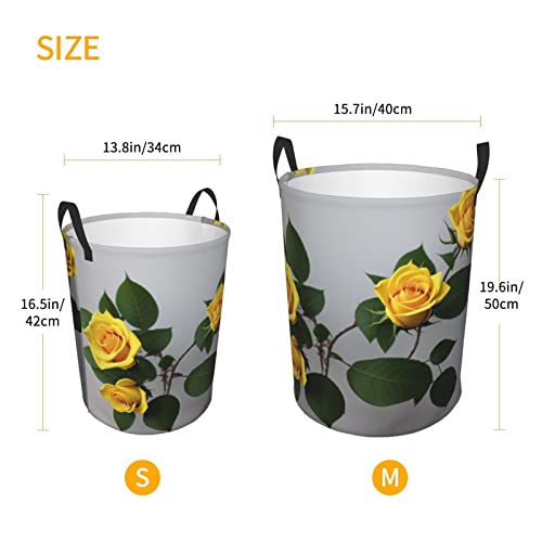 Flower Yellow Laundry Hamper With Handles, Circular Storage Bin Organizer, Round Clothes Storage Basket For Bathroom/Dorm/Bedroom #TOP4