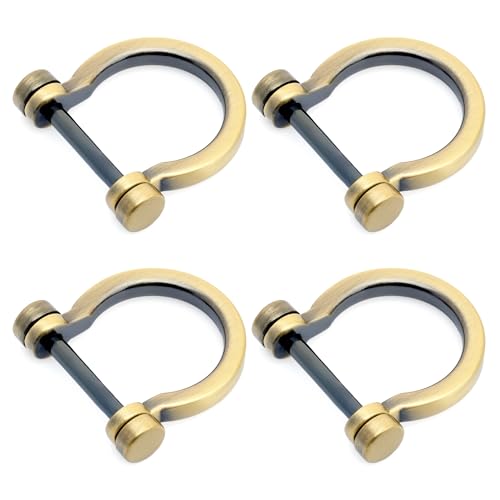 CRAFTMEMORE D-Rings Screw in Shackle Horseshoe D Ring DIY Key Holder Purse Accessory for 3/4 Inch Strap 4 pcs(Brushed Brass)