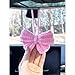 Cute Pink Bow Car Accessories Rear View Mirror Hand Knitted Crochet Car Charm Hanging Ornaments Decor for Women Girl