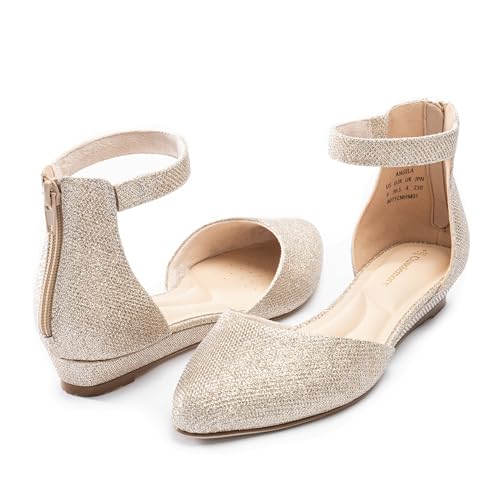 Image of Cusolemore Women Flat Shoes with Ankle Strap, Low Wedge Heel Flats for Women, Comfortable Pointed Toe Dress Shoes for Work Business Wedding
