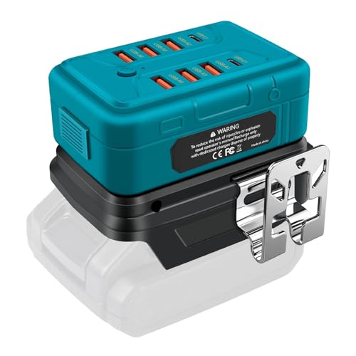 ZKSmao Akku Adapter kompatibel mit Makita 18V Lithium-Ionen Akkus - 6X USB-A & 2X USB-C Schnelllade-Ports, USB-Ladegerät – PD3.0 & QC3.0 Schnellladefunktio (Akku Nicht enthalten)