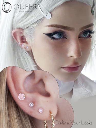 OUFER 3PCS Clear Piercing Retainers for Surgery, Bioflex Helix Piercing Jewelry Retainer, Tragus Cartilage Plastic Piercing Jewelry for Work4