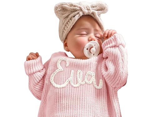 GELLEDI Personalisierte Baby Strickpullover, benutzerdefinierte Baby Pullover mit handgesticktem Namen, Toddler Geschenk