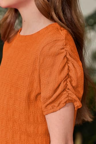 BesserBay Girls Puff Short Sleeve Summer Top Crewneck Textured Fabric T Shirt 6-14 Years2
