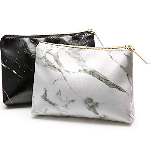 2 Pieces Marble Makeup Bags Portable Zipper Cosmetic Bags Toiletry Travel Storage Pouches for Traveling Storage (White and Black)