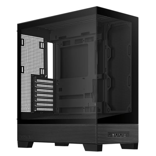 ASUS A31 Black ATX Mid-Tower Gaming Case, Dual Tempered Glass, Frameless, BTF Hidden Connectors, 360 AIO Support, Angled Base, ARGB, Optimized Airflow, Seamless Cable Management