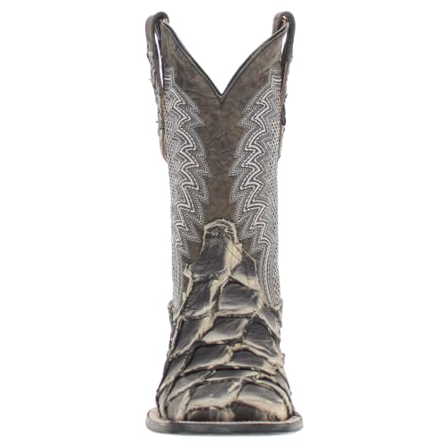 Image of Vaccari Men's Dylan Genuine Pirarucu Fish Leather Broad Square Toe Cowboy Boots