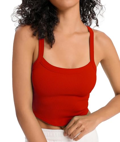 Image of Tank Tops for Women Scoop Neck Crop Tops Athletic Workout Tops Cute Seamless Cami Ribbed Tank Top