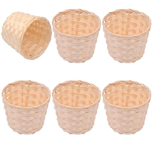 6Pcs Mini Woven Basket: Miniature Basket Flower Basket, Tiny Dollhouse Basket, Mini Picnic Basket, Mini Wicker Basket for Party Favors Crafts Farmhouse Fairy Garden Decor (2.95X2.95X2.36inch)