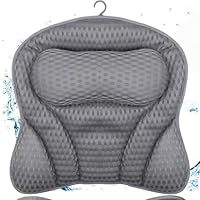 Badewannenkissen Nacken,Badekissen für Badewanne,4D Mesh Kissen für Badewanne mit 6 Saugnäpfen,Badekissen mit Ergonomischer Passform,Stützt Kopf,Nacken,Schultern,Rücken,für Home,Spa,Grau