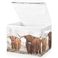 Mnsruu Scottish Highland Cow Storage Boxes with Lids,Fabric Storage Boxes Baskets Containers Organizers for Toys,Clothes and Books