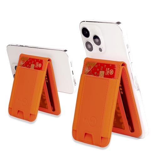 Rxuiael Stretchy Magnetic Wallet for iPhone Leather Magnetic Wallet Card Holder Wallet with Adjustable Stand [Hold 9 Cards] Phone for Apple 12 13 14 15 Orange 1