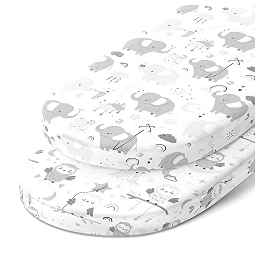 Bassinet Fitted Sheets for Munchkin Brica Fold n Go Travel Bassinet, Luckydove - Fits Any 18 x 30 Inch Oval Mattress – Snuggly Soft 100% Jersey Cotton – 2 Pack