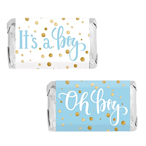 Blue And Gold It's A Boy Baby Shower Mini Candy Bar Wrappers - 45 Stickers #TOP21