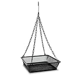 Monarch Abode Metal Hanging Bird Feeder with Iron Mesh Seed Tray, Black Powder Coated Outdoor Platform Bird Feeders for Outside Hanging, Birdfeeders for Outdoors Hanging Garden Patio Deck Yard