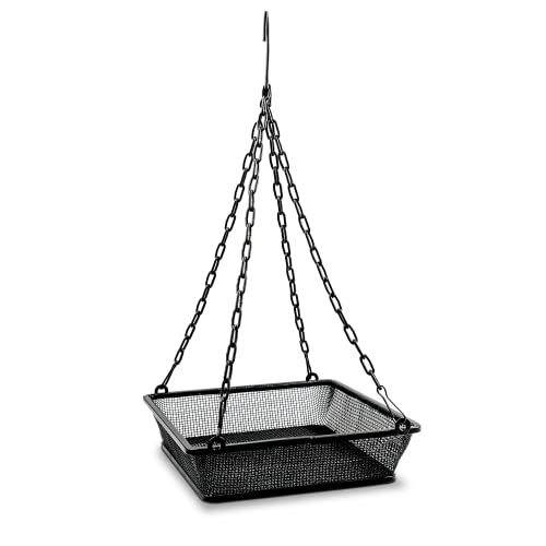 Monarch Abode Metal Hanging Bird Feeder with Iron Mesh Seed Tray, Black Powder Coated Outdoor Platform Bird Feeders for Outside Hanging, Birdfeeders for Outdoors Hanging Garden Patio Deck Yard