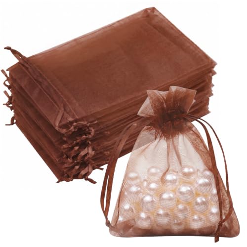 Image of Crweety 50PCS Organza Bags 3x4 Brown Small Gift Bags Mesh Drawstring