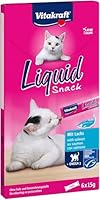 Vitakraft Liquid Snack, Katzen Leckerli, Katzensnack cremig, mit Lachs und Omega 3 Fettsäuren, in einzelnen Sachets, für gesunde Haut (1 Paket mit 6x 15g)