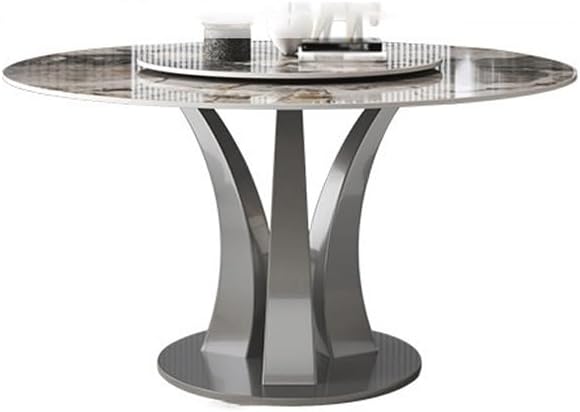 LUZZILEMesa De Jantar Bright Slate Dining Table Simple Home Small Apartment Living Room Round Dining Table With Turntable Party Table Diner Table(M:130 * 75cm)