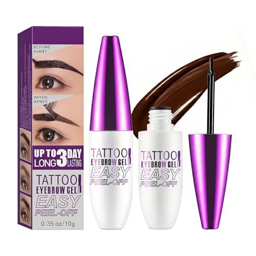 JIMYAUQIN Peel Off Tattoo Brow Tint Gel - 2pcs Brown Eyebrow Kit, Waterproof, Transfer-Proof & Sweatproof, Quick Peel Formula for Natural Fuller Brows, for Women All Skin Types