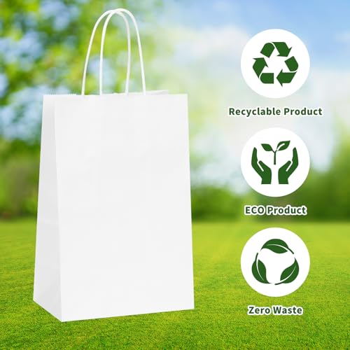 OUTUXED 240pcs White Paper Bags with Handles, 5.25x3.2x8 Inches Small White Gift Bags Bulk for Valentines, Christmas, Shopping, Birthday, Wedding and Business Party by OUTUXED - Image 4