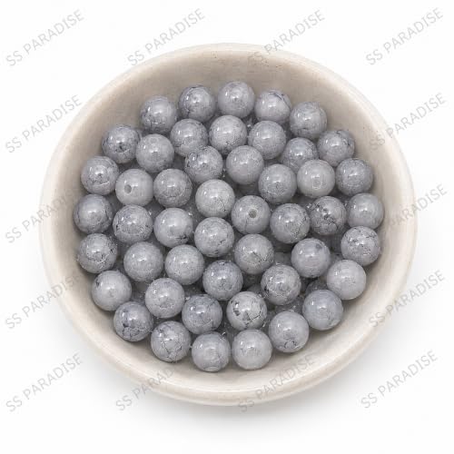 Image of SS Paradise 8mm Glass Beads (6 Colors 300 Pieces) for Jewellery Making | Round Loose Beads Strands for Necklace, (Speckled)