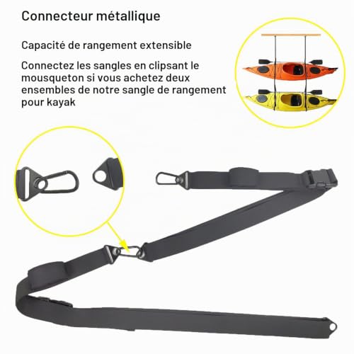 Support mural pour planche de surf avec clips de pagaie et sangles réglables
