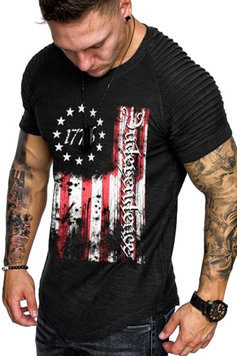 COOFANDY Mens Crew Neck T-Shirt Short Sleeve Summer Tshirt American Flag 1776 Tee