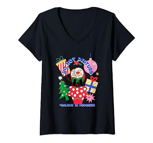 Disney Minnie Mouse Legs Christmas Holiday Do Not Disturb T-Shirt avec Col en V