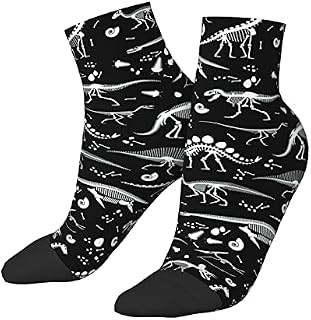 456 Men’S Socks Black And White Dinosaur Skeleton Pattern Work Socks Breathable Running Socks Anti Sweat Sports Socks For Climbing Outdoor Football,30cm