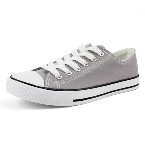 Colgo Women's Canvas Shoes, Lace-Up Low-Top Comfortable Breathable Sneakers for Women, Non-Slip Fashion Flats(Grey,8)