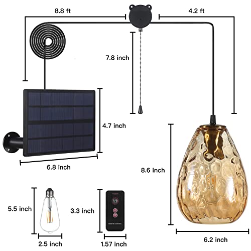 Yumamei Solar Glass Pendant Light Outdoor Hanging Lamp, Remote Control Pendant Lamp With Adjustable Solar Panel, Waterproof For Outdoor Garden/Patio/Yard/Lawn/Pathway Decorations #TOP3