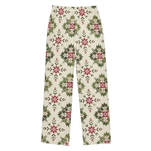 Christmas Pajama Pants Tile Pattern Red Green Long Sleep Pants Lounge Bottoms