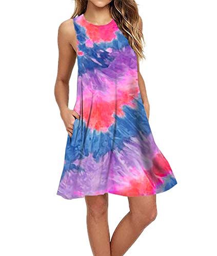 Beufri Swimsuit Cover Ups Women Swimwear Beach Skirt Sleeveless Pleated Tunic Dress Tie Dyed Purple 2Xl cover