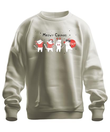 Meowy Catmas Katzen K�tzchen - Weihnachten Christmas Unisex Sweatshirt Pullover, Natur, XL