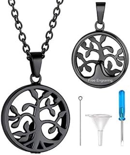 GOLDCHIC JEWELRY Stainless Steel Urn Necklace for Ashes for Men Women, Personalised Photo Keepsake Urns Pendant Necklaces Waterproof Engraved Cremation Jewellery, Cat Cross Cube Heart Memorial Gifts