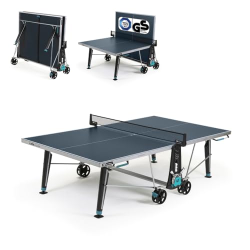 Cornilleau 400X - Outdoor Tischtennisplatte - Klappbar - Wetterfest - Robust - Rollbar - Tischtennistisch für draußen mit 5 mm Melaminharzplatte - Blau