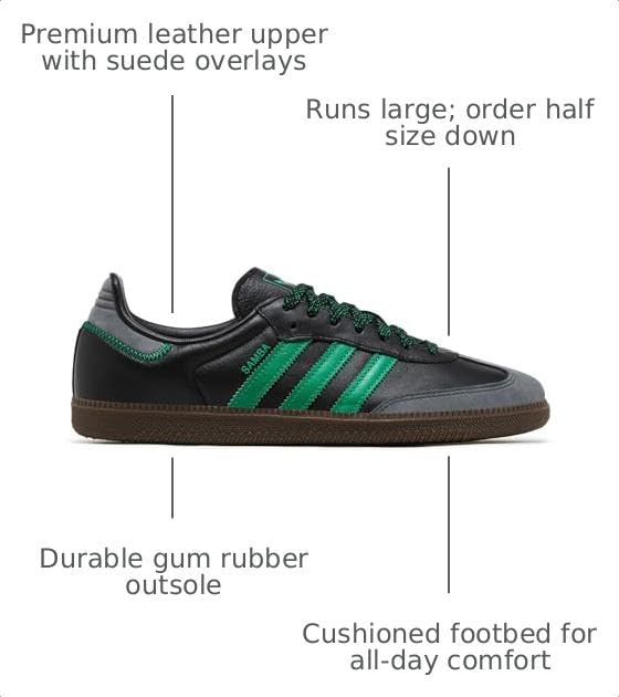Image of adidas Samba Womens Sneaker, Core Black /Green /Grey Six, Size 7.5