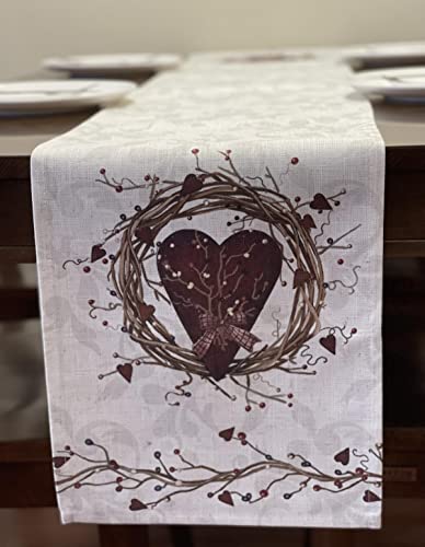 Table Runner Country Hearts Rectangle 70 X 13 Inch Table Setting Decor For Garden Farmhouse Wedding Party Holiday Dinner Home Decoration Everyday Cotton Linen #TOP14
