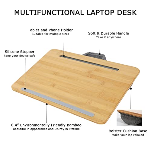 Base portátil de bambú para laptop con cojín y soporte para celular miniatura 4